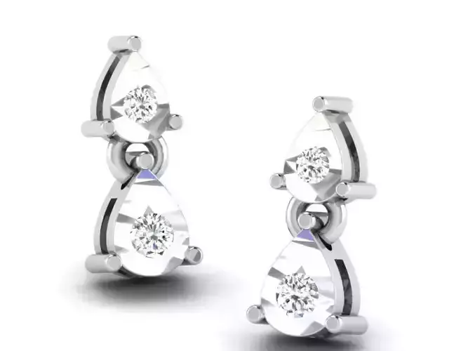 Drop Shape Silver Ear Studs With Diamonds 3D print model