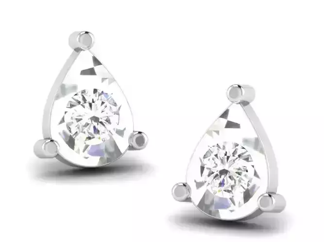 Drop Shape Silver Ear Studs With Diamonds 1