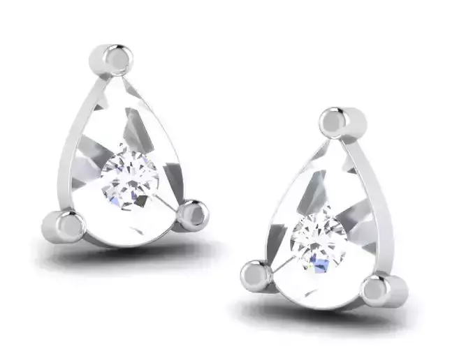 Drop Shape Silver Ear Studs With Diamonds 2