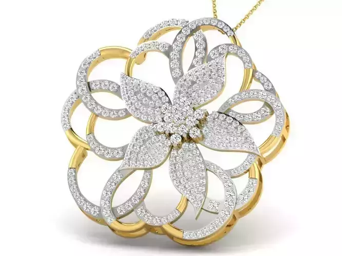 Flower Shaped Golden Pendant With Diamonds 62