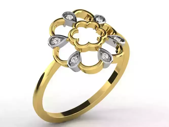 Flower Shaped Golden Ring With Diamonds 8