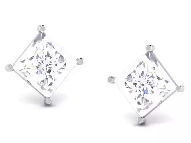Square Shape Silver Ear Studs With Diamonds
