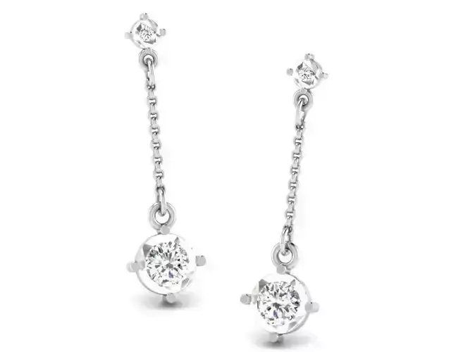 Round Silver Drop Earrings With Diamonds