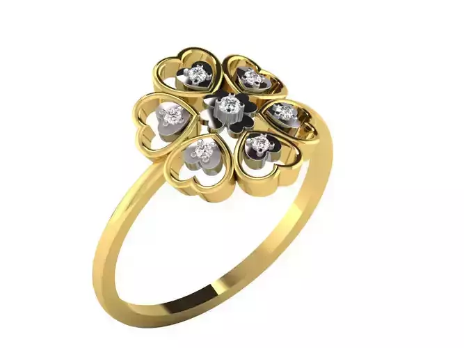 Flower Shaped Golden Ring With Diamonds 10