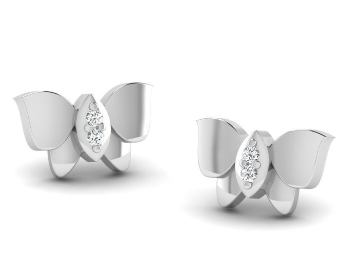 Butterfly Shaped Silver Ear Studs With Diamonds 3D print model