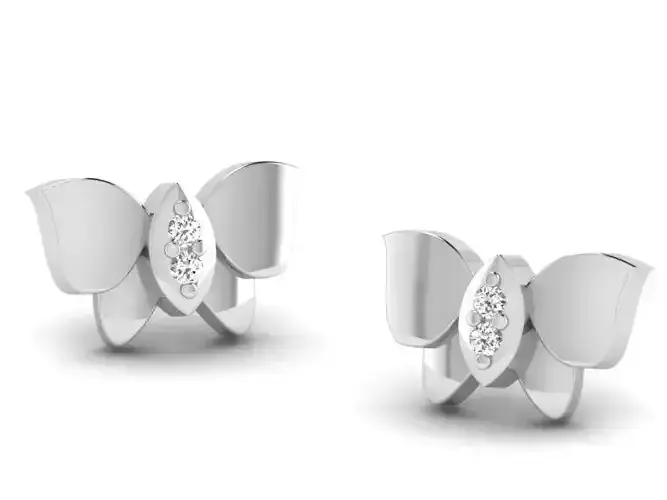 Butterfly Shaped Silver Ear Studs With Diamonds 3D print model