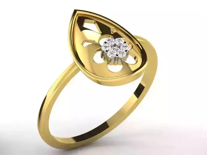 Drop Shaped Golden Ring With Diamonds 2