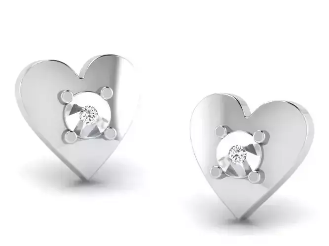 Heart Shaped Silver Ear Studs With Diamonds