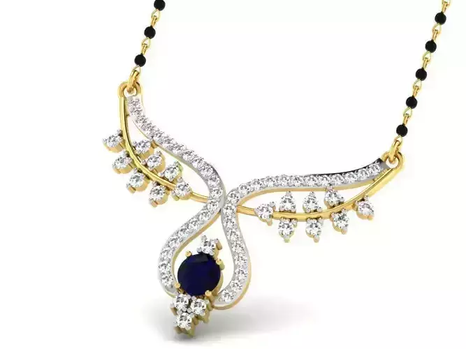 Golden Necklace With Diamonds and Sapphire 