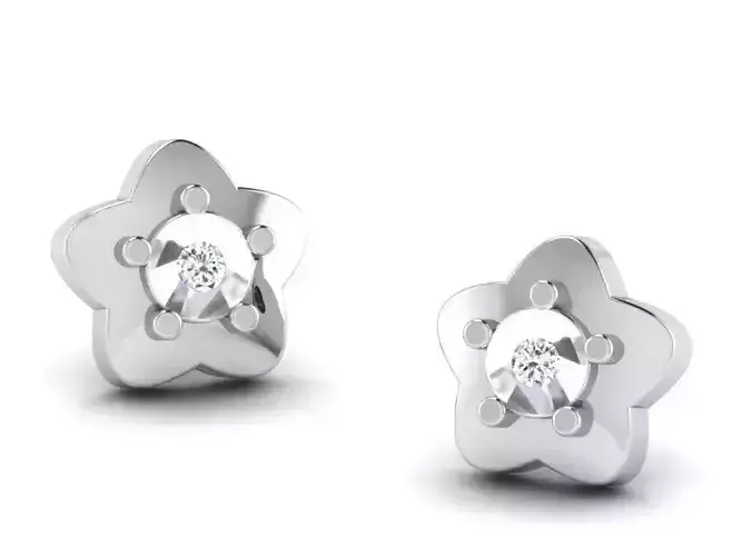 Flower Shaped Silver Ear Studs With Diamonds