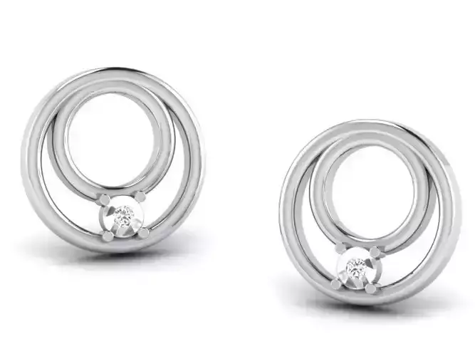 Round Shaped Silver Earrings With Diamonds