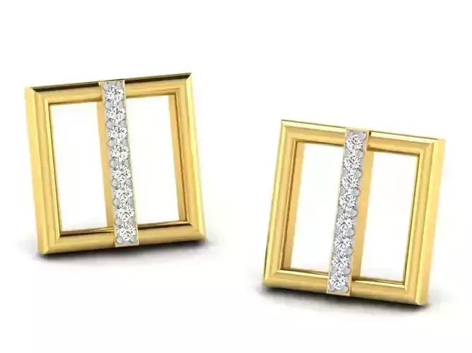 Square Shaped Golden Earrings With Diamonds 2