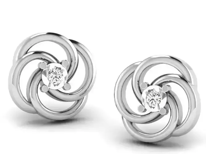 Flower Shaped Silver Ear Studs With Diamonds 1