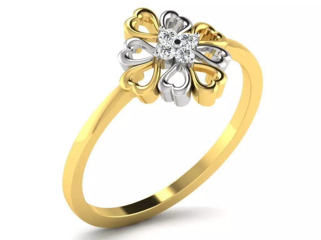 Flower Shaped Golden Ring With Diamonds 11 3D print model_0