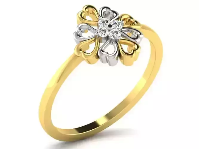 Flower Shaped Golden Ring With Diamonds 11 3D print model