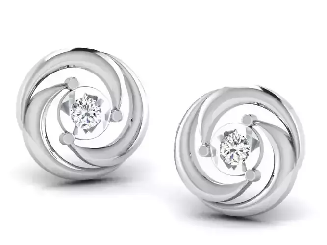 Flower Shaped Silver Ear Studs With Diamonds 2