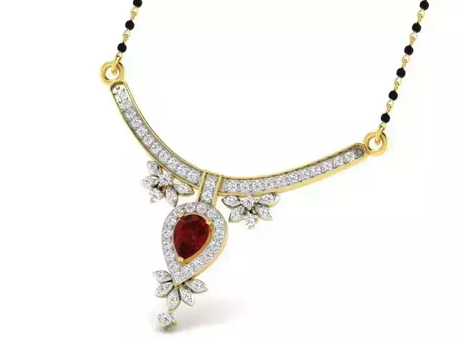 Golden Necklace With Diamonds and Ruby  1