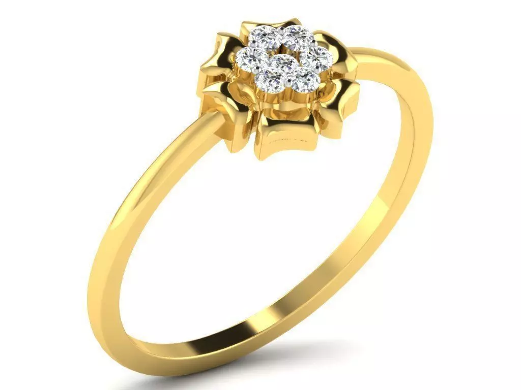 Flower Shaped Golden Ring With Diamonds 12 3D print model_0