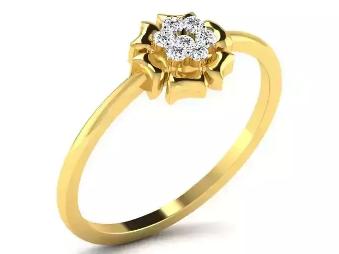 Flower Shaped Golden Ring With Diamonds 12 3D print model