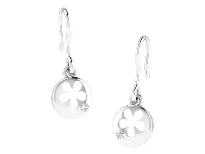 Round Shaped Silver Drop Earrings With Diamonds