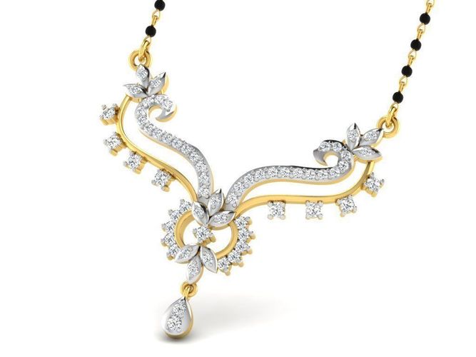 Floral Design Golden Necklace With Diamonds 1 3D print model