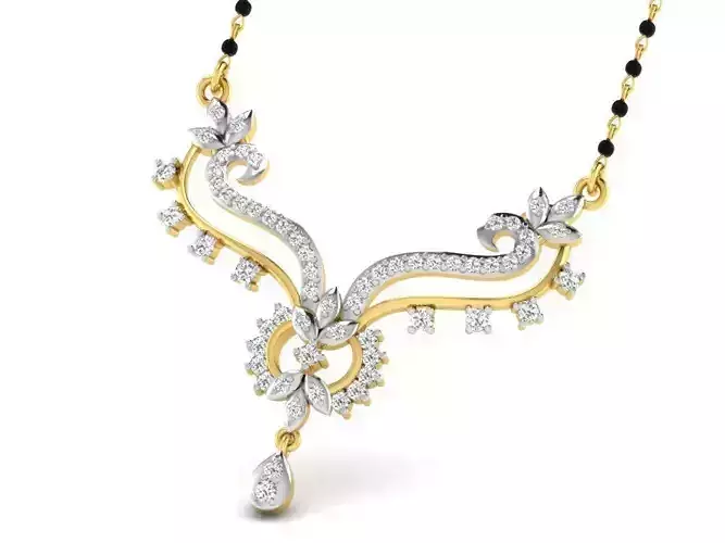 Floral Design Golden Necklace With Diamonds 1