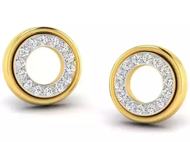 Round Shaped Golden Ear Studs With Diamonds 1