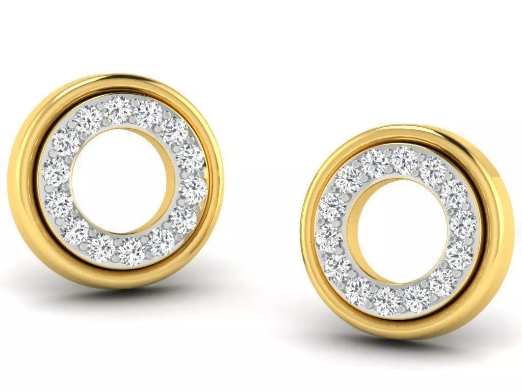 Round Shaped Golden Ear Studs With Diamonds 1 3D print model_0