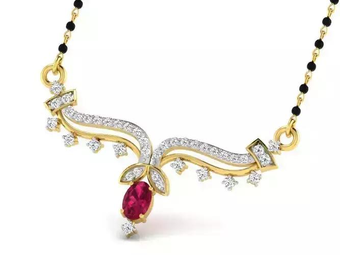 Golden Necklace With Diamonds and Gem  1