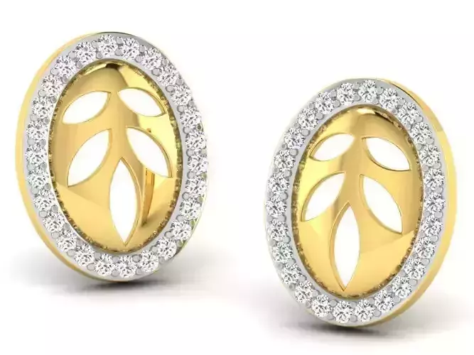 Oval Shaped Golden Earrings With Diamonds 7