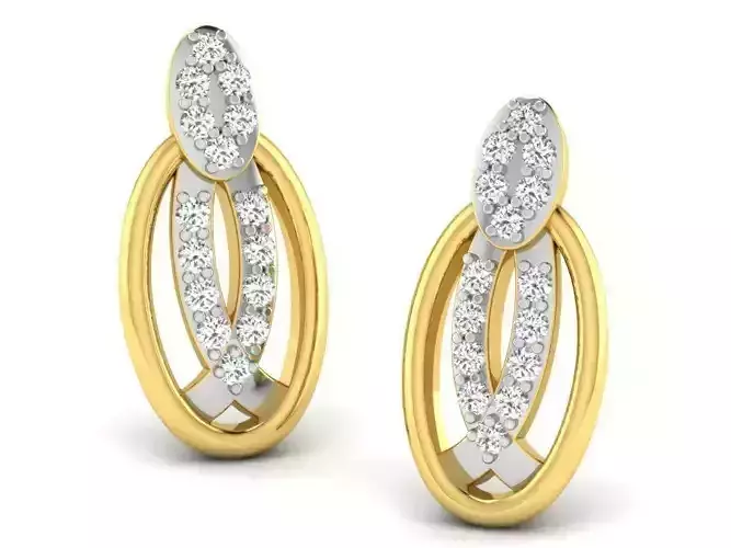 Oval Shaped Golden Earrings With Diamonds 8