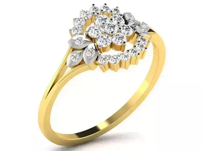 Flower Shaped Golden Ring With Diamonds 13 3D print model