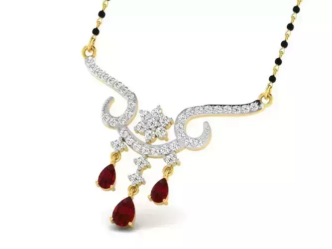 Golden Necklace With Diamonds and Ruby  2