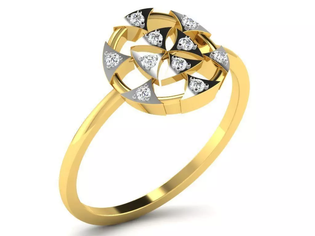 Round Shaped Golden Ring With Diamonds 2 3D print model_0