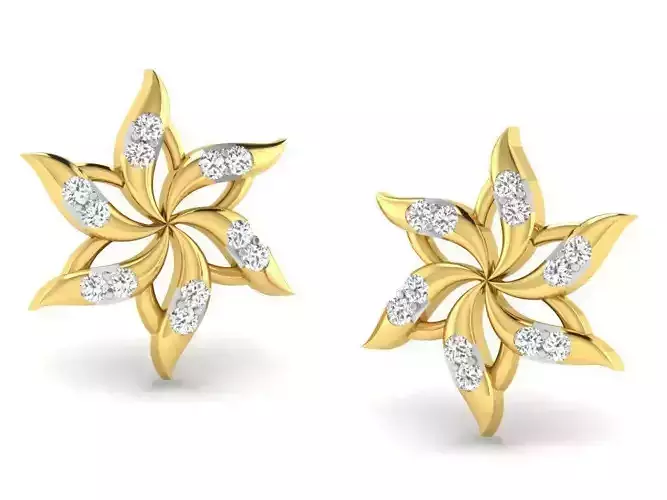 Flower Shaped Golden Ear Studs With Diamonds 25