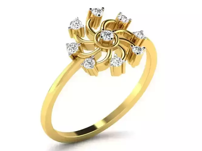 Flower Shaped Golden Ring With Diamonds 14