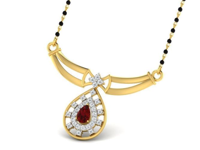 Drop Shape Golden Necklace With Ruby 3D print model
