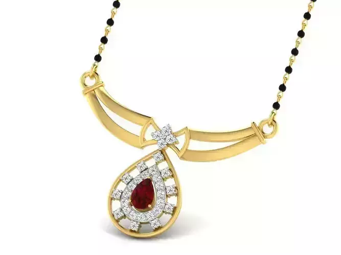 Drop Shape Golden Necklace With Ruby