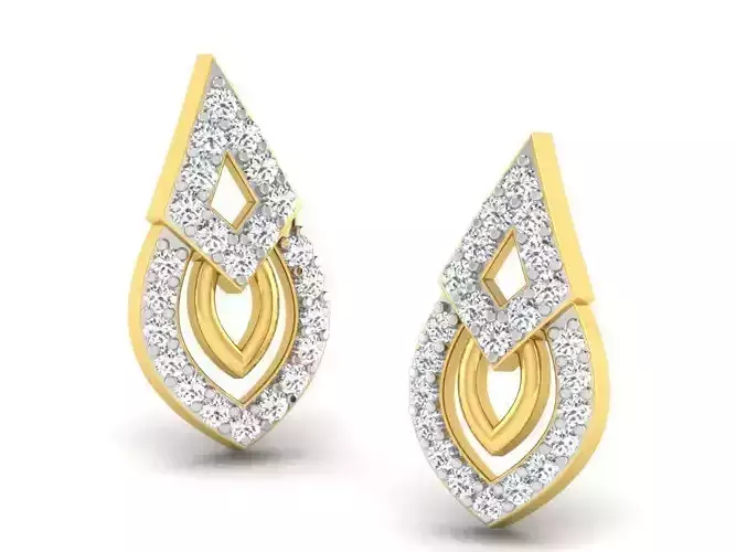 Marquise Shaped Golden Earrings With Diamonds 12