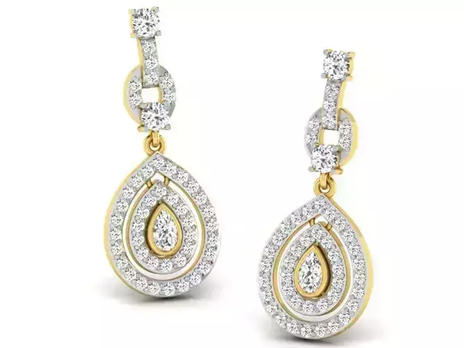 Drop Shape Golden Drop Earrings With Diamonds 4