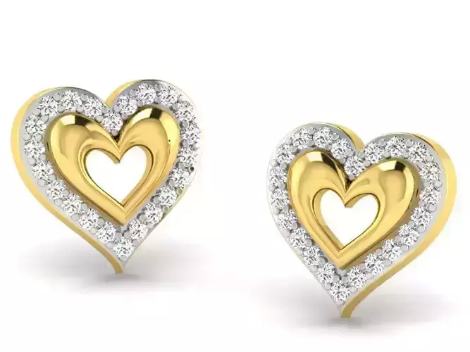 Heart Shaped Golden Earrings With Diamonds 1