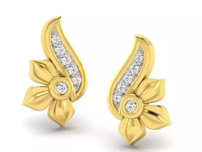 Flower Shaped Golden Earrings With Diamonds 11
