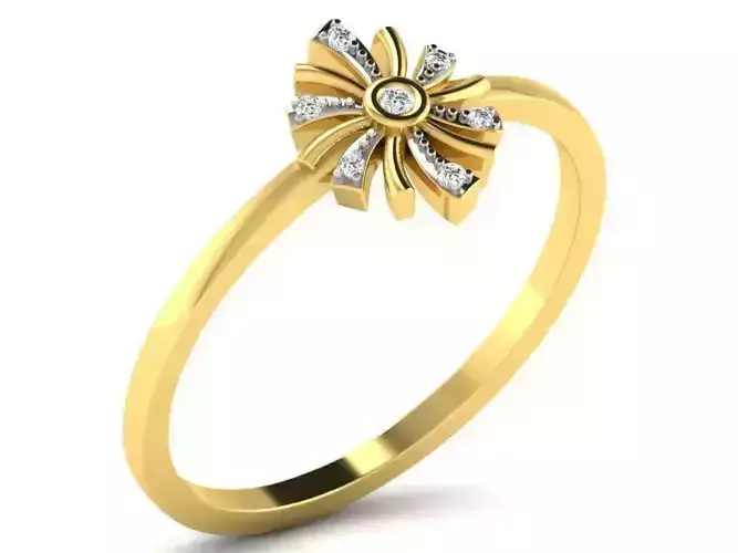 Flower Shaped Golden Ring With Diamonds 15