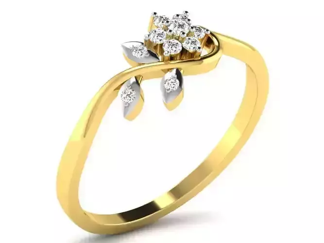 Flower Design Golden Ring With Diamonds