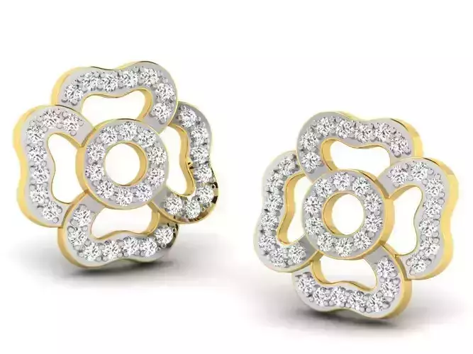 Flower Shaped Golden Ear Studs With Diamonds 26