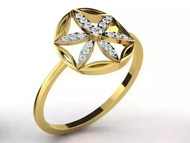 Round Shaped Golden Ring With Diamonds 7