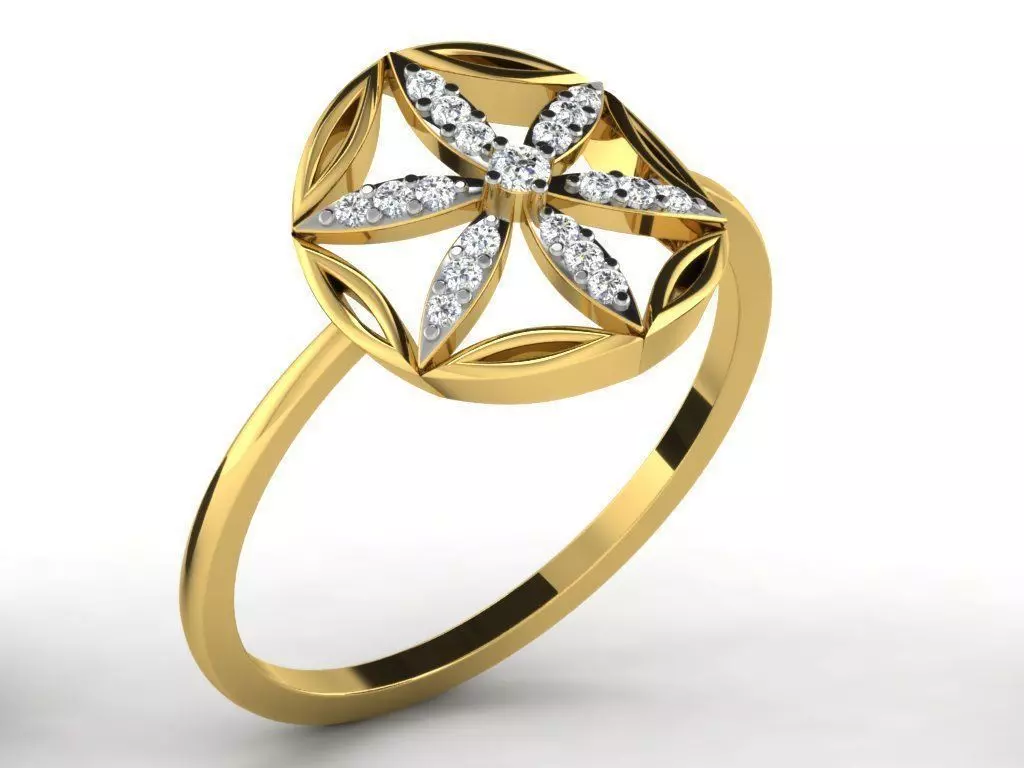 Round Shaped Golden Ring With Diamonds 7 3D print model_0