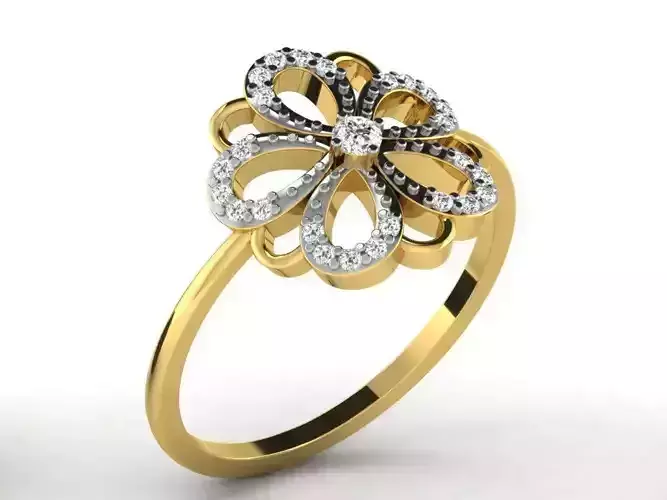 Flower Shaped Golden Ring With Diamonds 17