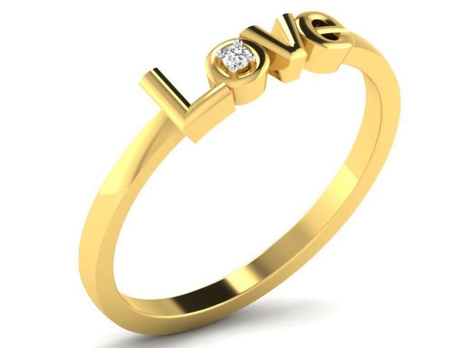 Love Script Gold Ring With Diamonds 3D print model