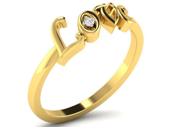 Love Script Gold Ring With Diamonds 1 3D print model